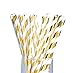 Produktbild LAAT Farbige Gestreifte Strohhalme Spaß Papier Trinkhalm Geburtstagsfeier Gestreifte Dekorative Strohhalme für Geburtstag Hochzeit Satz von 25 Gold