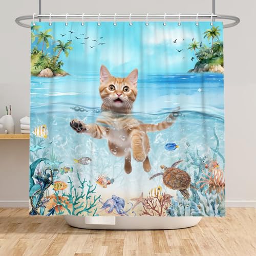 Rideau de douche chat imperméable et lavable en polyester textile texturé