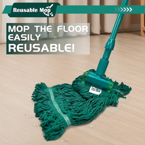 Image of Heavy Duty Wet Industrial Cleaning Mop Head - 21 oz Green mop Head Replacement Cotton Washable Industrial mop Heads Heavy Duty for Commercial & Home Cleaning(Green)