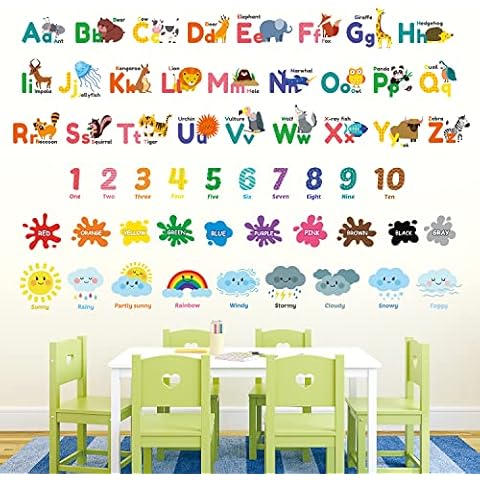 DECOWALL DSL-8070 Animal Alphabet Numbers Colour Weather Kids Wall Stickers Learning ABC 123 Decals Removable for Bedroom Classroom Nursery Educational Décor Decorations Cover