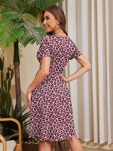 Image of Heymoments Womens Summer Short Sleeve Casual Dresses V-Neck Beach Dress with Pockets S-2XL