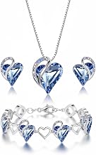 Leafael Necklace Gift Set for Women, Infinity Love Birthstone Heart Pendant with Matching Earrings and Bracelet, for Mom and Wife, Silver Plated