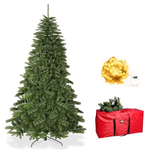 QYONLINE クリスマスツリー 210cm 電飾付き おしゃれ 高級 christmas tree 210cm 枝数1300本 モミの木 クリスマスツリー ライト リアル ヌードツリー 自動展開設計 折り畳み 組立簡単 収納バッグ付き