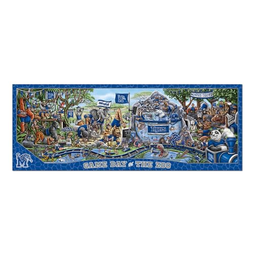 Image of YouTheFan NCAA Memphis Tigers inchGame Day At The Zoo inch 500 Puzzle | 500 Pieces, 10.5 inch X 28 inch Size, Original Hand Drawn Artwork, Funny Zoo Scene, Officially Licensed, Team Specific
