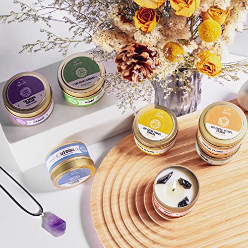 Aoovoo Meditation Candles With Crystals Inside - 7 Chakra Crystal Set Spiritual Healing For Positive Energy, Yoga, Cleansing, Relaxation, And Aromatherapy, Relaxation Gift Women Men #TOP3