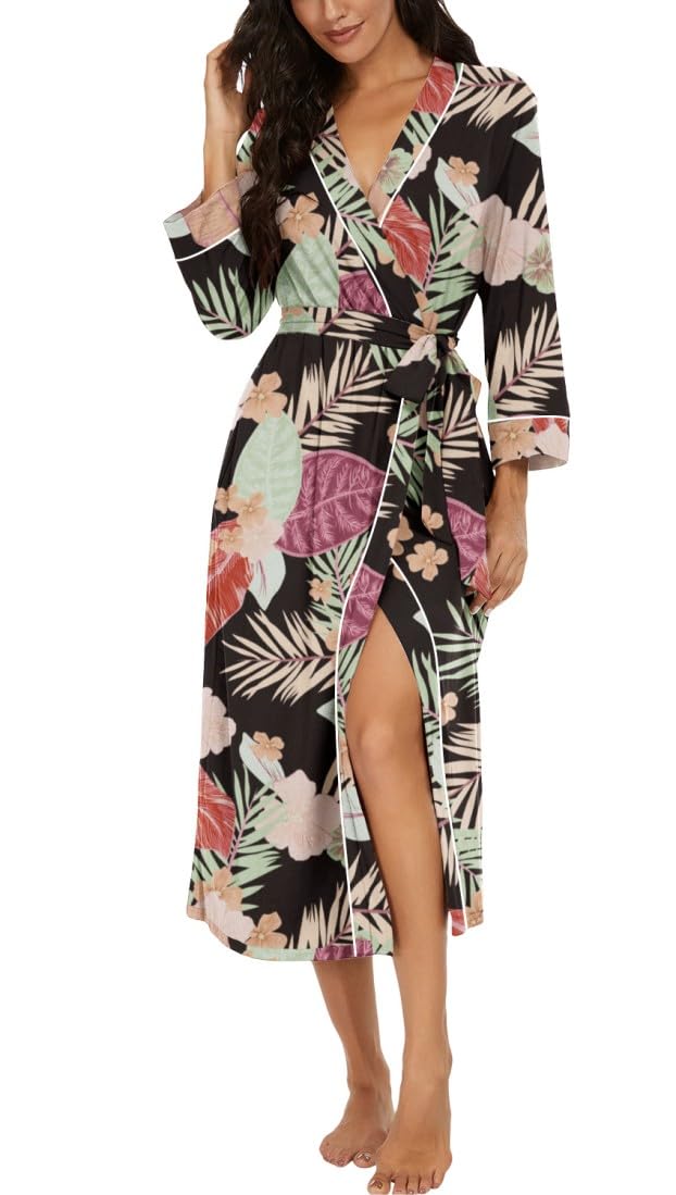 PrinStory Women Dressing Gowns Causal Kimono Robes Long Bathrobe Soft Womens 3/4 Sleeve Ladies Loungewear — view 39