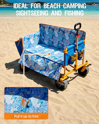 500lbs Love-Seat Wagon 3-in-1 Bench Wagon Seat for 2 Adults & Heavy Duty Utility Cart, 31L Detachable Cooler Bag, Adjustable Handle &Cup Holders,Perfect for The Beach, Sport, Camping