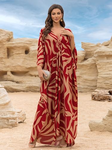 Image of KEYLORTING Plus Size Kaftan Dress Women, African Moo Moo Print Caftan, Batwing Dress, Beach Cover Up for Party and Loungewear