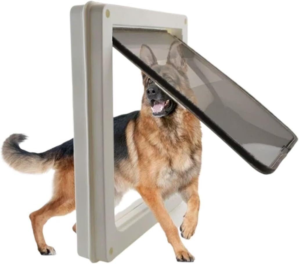 JvFbjLF Pet Door Medium Size And For Dogs Cut-out Frame Lockable Free Access(White,M)