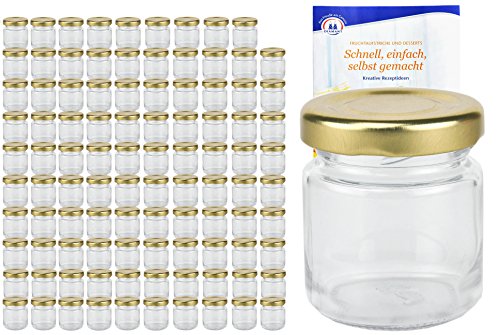 MamboCat Lot de 100 bocaux ronds de 53 ml avec couvercle couleur or to 43 avec livret de recettes Diamant Gelierzauber (français non garanti), bocaux, conserves, bocaux...