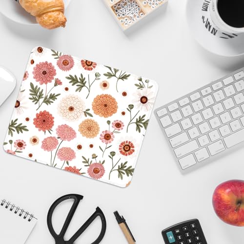 Image of FROGIGO Mouse Pad with Stitched Edges - Cute Floral Mousepad for Women, 9.25 x 7.75 inch Washable Square Desk Pad, Non-Slip Rubber Base, Office Home Laptop Accessories - Coral Daisy