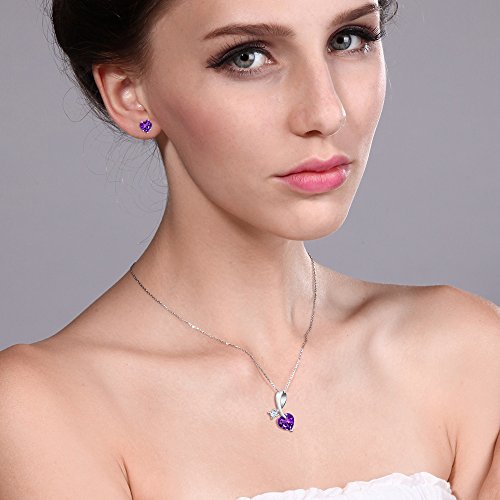 Gem Stone King 925 Sterling Silver Purple Amethyst Heart Shape Pendant Earrings Set For Women (1.81 Cttw, Gemstone Birthstone, With 18 Inch Chain) #TOP1