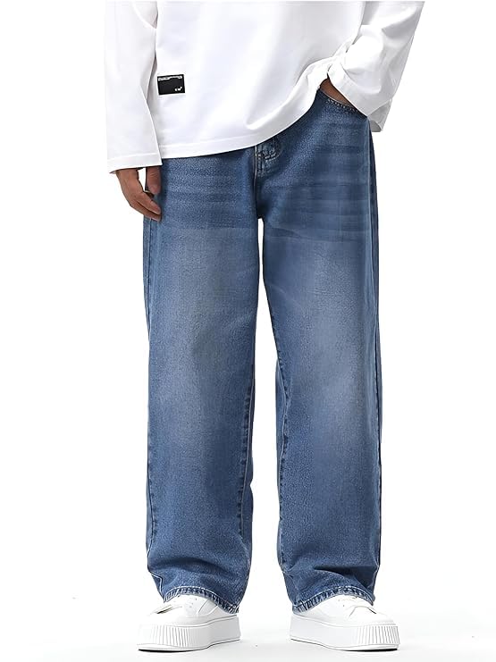 Image of INKKR Men Jeans||Regular Straight Fit Jean's||Loose Fit High Rise Denim Cotton Jeans||