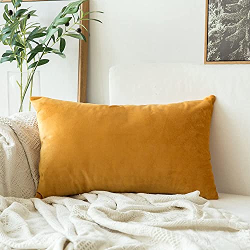 Image of Khooti Velvet Cushion Cover Pack of 1-12 inch x 24 inch / 30 x 61 cm - Color - Gold - Soft Pillow Covers Cushion Case for Sofa Bedroom Livingroom Chair Car, Cushion Cover