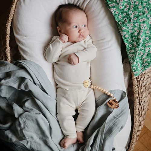 Image of mushie Muslin Baby Swaddle Blanket | 100% Organic Cotton (Blue Flowers)