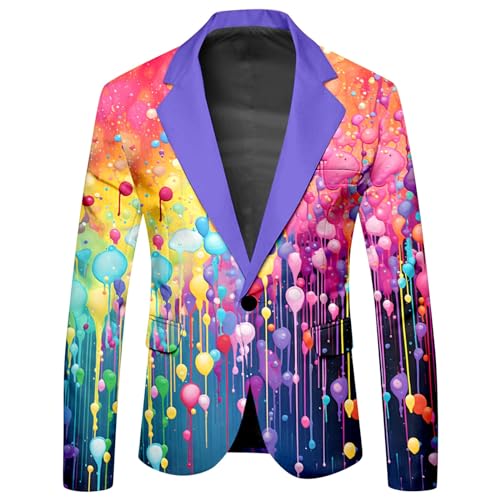 Mens 2 Piece Tuxedo Suit Set Rainbow Print Floral Party Dress Jacket Coat Slim Fit Button Blazer Pants with Pockets4
