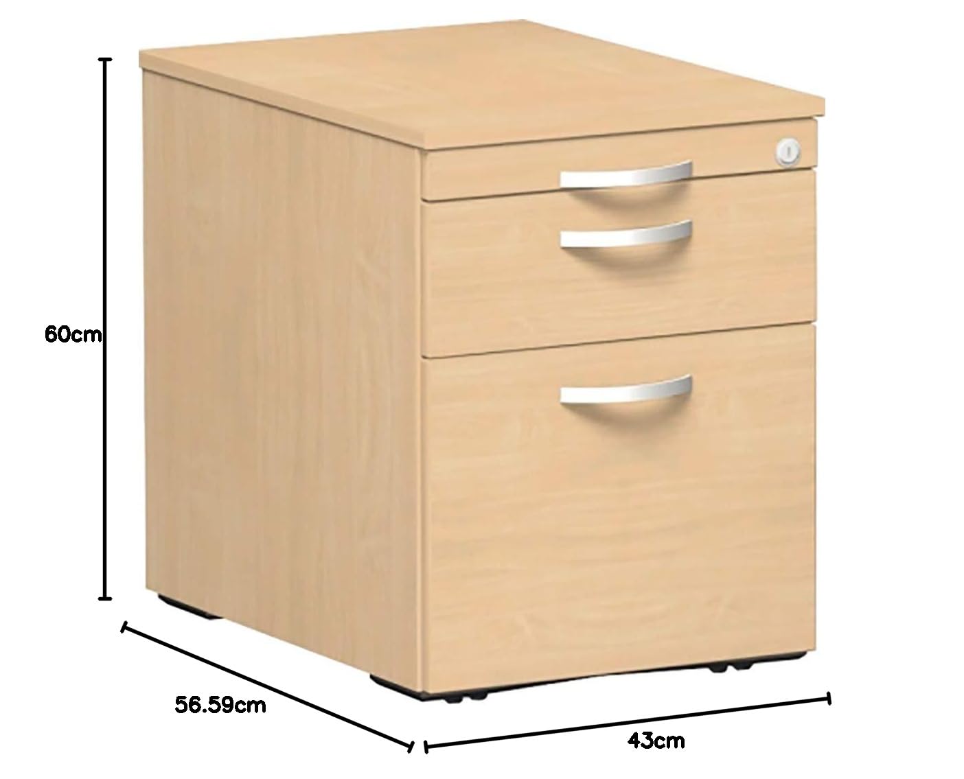 Gera Möbel S-530152-BU Rollcontainer Venedig mit 1 Hängeregistratur, 1 Kunststoff- und 1 Materialschubfach, 43 x 60 x 56,6 cm, buche