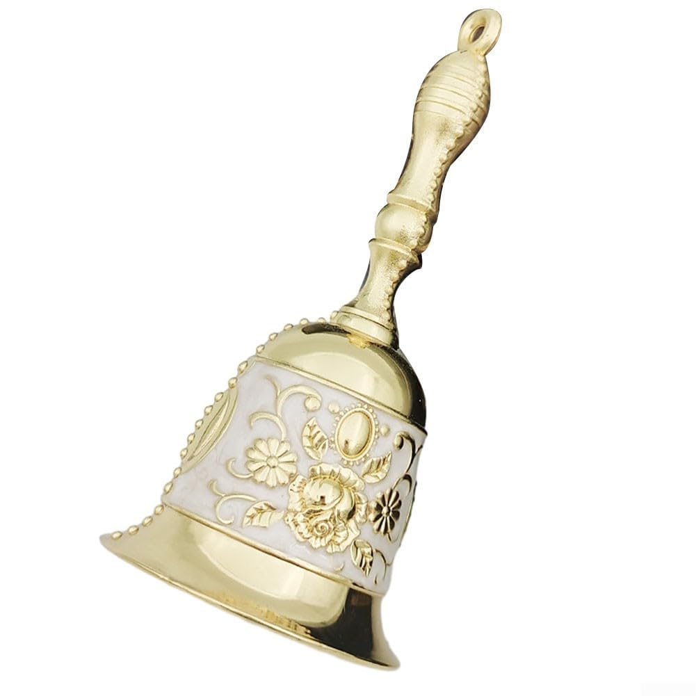 AIKEOU Tabletop Hand Bell for Signal Communication in Hotels Restaurants Offices Schools Churches and Home Settings,White+Gold