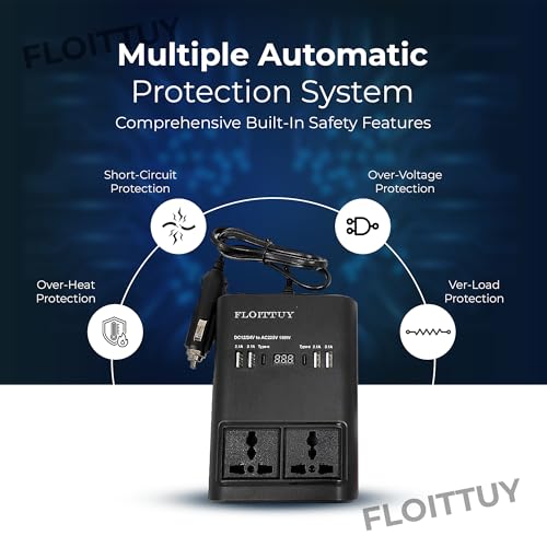 Image of Portable Car Power Inverter /Laptop Charger with LED Display | Car Socket to Plug Adapter | 12V DC to 220V AC Socket Converter | 4 USB+2 3Pin Plug+2 Type-C for Laptop,Mobile,Other(1)