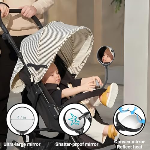 Image of Stroller Mirror - Adjustable 360 Stroller Mirror to See Your Baby's Face on Stroller Walks, Baby Shower Gifts for New Mom, New Parents, Universal Stroller Accessories (C-Clamp)
