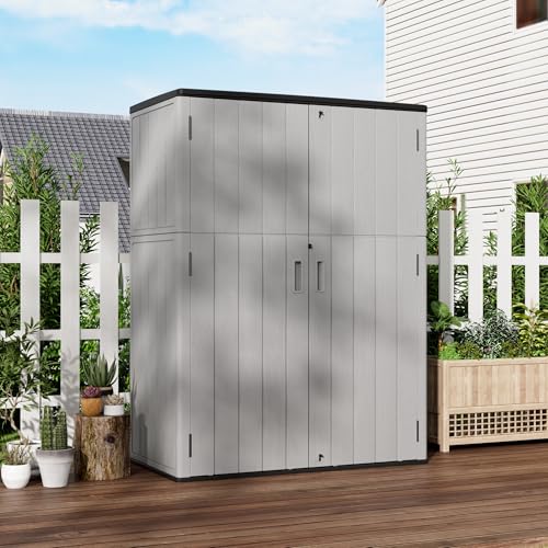 Image of Mrosaa Outdoor Storage Shed Waterproof,Resin Storage Sheds Outdoor with Floor,Outdoor Storage Cabinet for Garage Storage, Pool Storage, Bike, Garden (57Cu.ft)