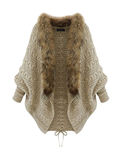 Gladiolus Cardigan Chaqueta con Capucha De Mujer Cárdigan Suelto De Talla Grande Suéter Abrigo Cuello De Faux Piel Outwear