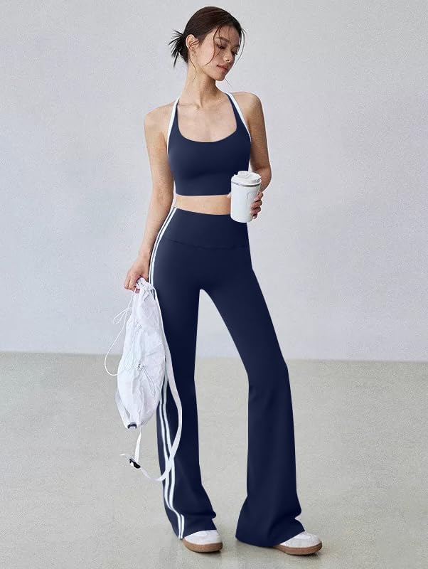 OQQ Yoga Pants Women High Waist Stripes Soft Casual Stretch Flared Bottoms Trousers - Image 5