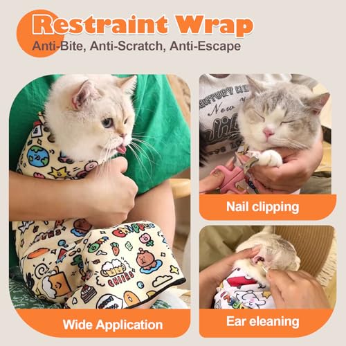Image of Cat Grooming Wrap, Cat Wrap Self-Adherent, Anti-Scratch Anti-Bite, Anti-Escape Grooming Bag for Cats Nail Clipping, Ear Cleaning, and Teeth Brushing (19.7 x 19.7 inch Cow Pattern)