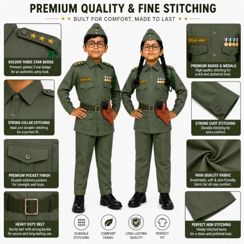 Image of SCRIPTURE Fancy Dress Patriotic Army Police BSF Netaji costumes for Kids Fancy Dress Costume Accessory for Republic Day Independence Day School Events