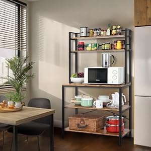 Finnhomy 5-Tier Kitchen Bakers Rack with Storage, Freestanding Microwave Oven Stand with Hutch, Wood Kitchen Rack with Shelves for Living Room/Pantry, 15.75" D x 31.5" W x 67.5" H, Rustic Brown Finnhomy 5 Tier Kitchen Bakers Rack with Storage Freestanding Microwave Oven Stand with Hutch Wood Kitchen Rack with Shelves for Living RoomPantry 1575 D x 315 W x 675 H Rustic Brown