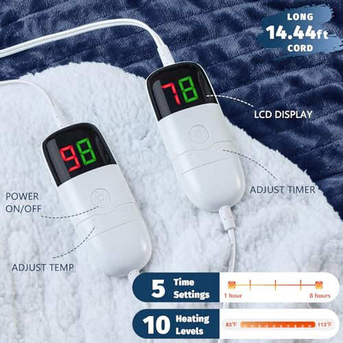Heated Electric Blanket Queen Size - 84" x 90" Heating Blanket with Dual Control, 10 Heating Levels & 8 Hours Auto Off, Soft Warm Flannel Gift Blanket with Over-Heat Protection, ETL & FCC Certified