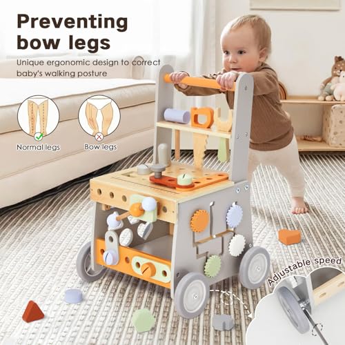 Labebe HY2310029 Wooden Baby Walker, Baby Push Walker, Tool Toy For Toddlers, Adjustable Speed Baby Walker With Wheel thumb #1