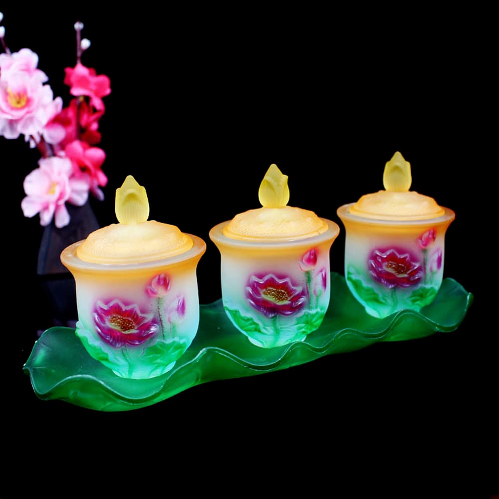 XIALON 3pcs/Set Buddhist Supplies Fortuna Cup Lotus Glass Cup Buddha Water Supply Cup