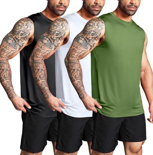 Boyzn Tank Top Herren 3er Pack Training Fitness Bodybuilding Tankshirt Schnelltrocknendes Muskelshirt Ärmellos Weste für Men Black/White/Army...