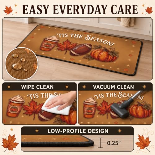Fall Football Kitchen Mats Non Slip Thanksgiving Decor Rugs Set of 2 - image 6
