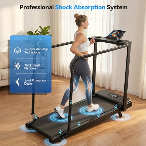 Image of FUNMILY Incline Walking Pad Treadmill with Handle Bar, Folding Treadmills for Home Small, 3.5HP Portable Treadmill with Desk, 350 lbs Weight Capacity, Walking Pad with Remote Control and LED Display