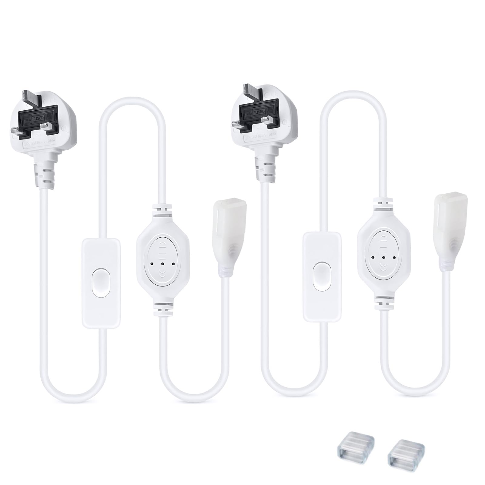 STHomedeco 2 Pack 60cm UK Plug Power Cable & LED Strips Insulated Hat for 10 x 8 mm LED Strip Light (2 x UK Plug, 60cm)