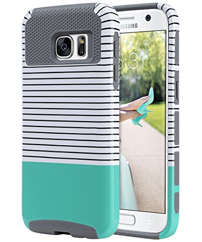 ULAK S7 Case, Galaxy S7 Case, Hybrid Case for Samsung Galaxy S7 2016 Release 2-Piece Dual Layer Style Hard Cover (Minimal Mint Stripes+Grey) Will not Fit S7 Edge