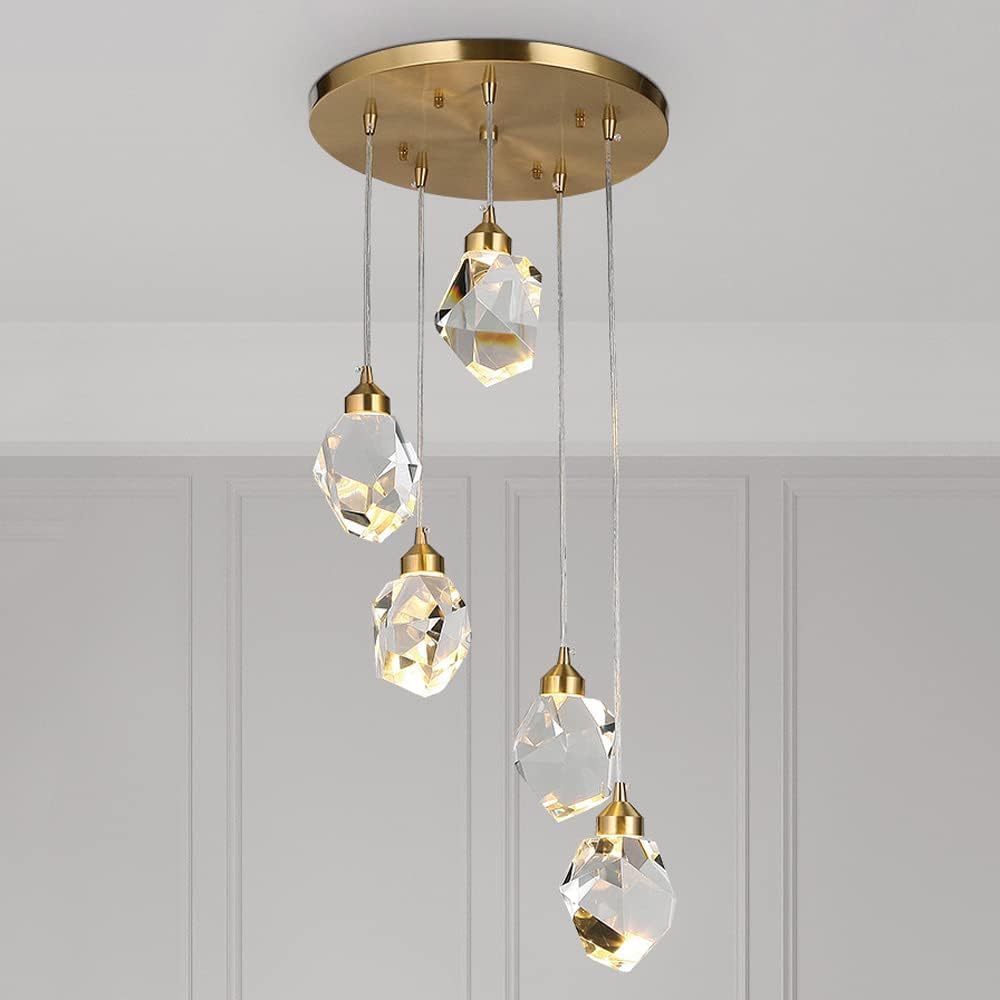 SYAXVOM LED Modern Crystal Chandeliers Luxury Pendant Light Compatible with Staircase Bedroom Living Room Ceiling Lamp Copper Lighting Fixtures,Chandelier