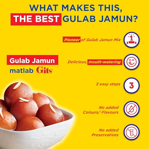 Image of Gits Instant Gulab Jamun Dessert Mix, Makes 100 per Pack, Pure Veg, Delicious Indian Dessert and Mithai, 500g (Pack of 2)