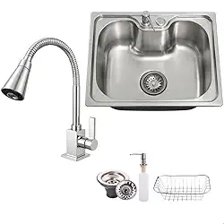 SOFTINOX Kit Cuba Pia de Cozinha Inox 50x40 Escovada com Torneira Gourmet Cone Quadrada 2 Jatos, Cesto Escorredor e Dispenser Detergente – Kit Completo e Excepcional