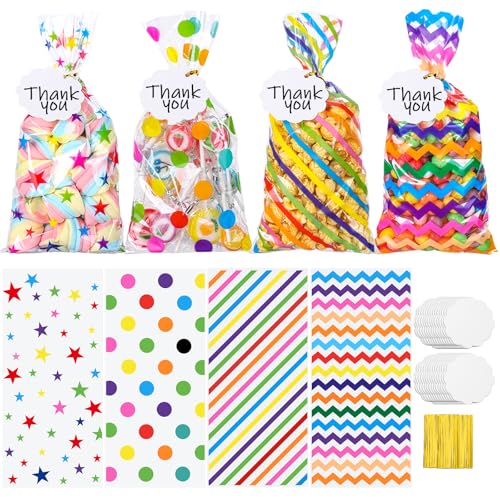 woric 100 Set Rainbow Cellophane Treat Bags 5 x 10.6 Inch Clear Candy Bag