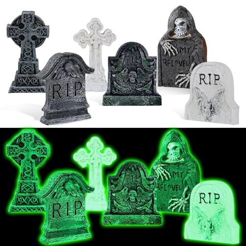 6 Pcs Fluorescent Halloween Miniature Tombstones...
