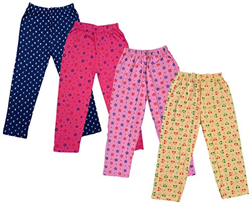 Image of indi weaves Girls Regular Fit Pure Cotton Pajama Pants Pack of 4 Soft Breathable All Over Printed Nightwear Comfortable Sleepwear Lounge Pants for Kids