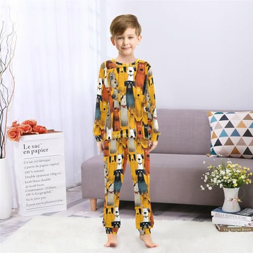 Long Sleeve Pajama Set for Girls Boys,Cartoon Dogs in Rows Comfy Crewneck Sleepwears,Soft Kid's Homewear Clothes Underwear Sets 3T4