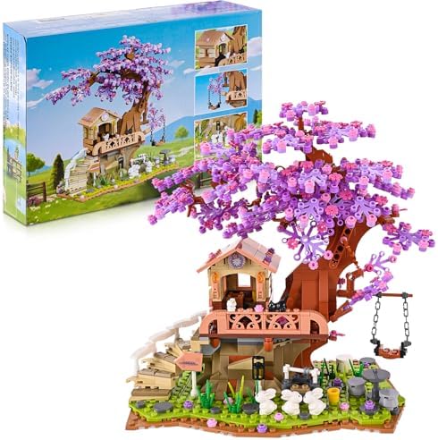 JOJO&Peach Cherry Blossom Garden Building Set with LED Light, Friends Flower House Bonsai Tree Model Sets for Kids, Easter Gift Toy for Girls Boys 8 9 10 12+(841 Pieces)