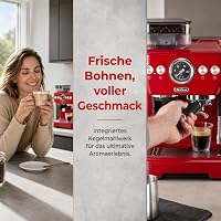 Trisa Barista Plus Siebträgermaschine mit Mahlwerk, 20 Bar Espressomaschine & Dualboiler, 2,7L Wassertank, Kaffeemaschine mit Milchaufschäumer & Manometer Rot – Ansicht 3