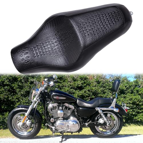 DREAMIZER Motorcycle Driver Passenger Seat 2 Up Compatible with Sportster Iron 883 1200 Chopper Bobber Cafe Racer Custom - Black，Crocodile
