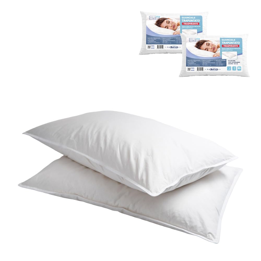 Set 4 Guanciali Da Letto 50x80 Cm – Anallergici Effetto Piuma – Federa 100% Cotone Percalle