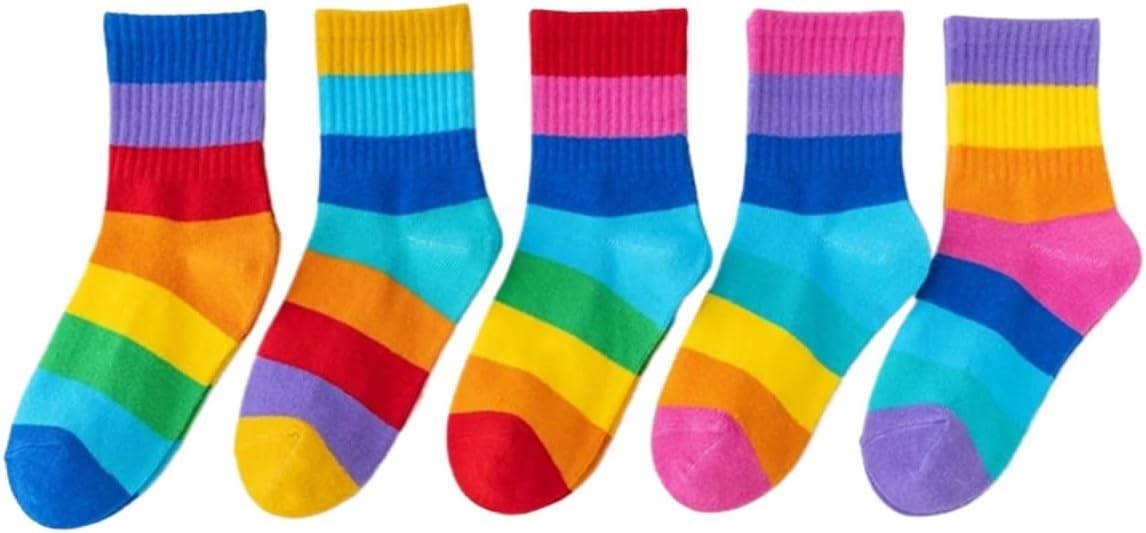 Socks 10 Pairs Girl's Rainbow Pattern Socks Cotton Comfortable Breathable Soft Kids For Women Casual